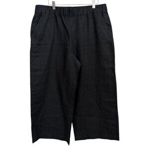 Garnet Hill Linen Wide Leg Pullon Pant Black L Minimalist Lagom Coastal Scandi